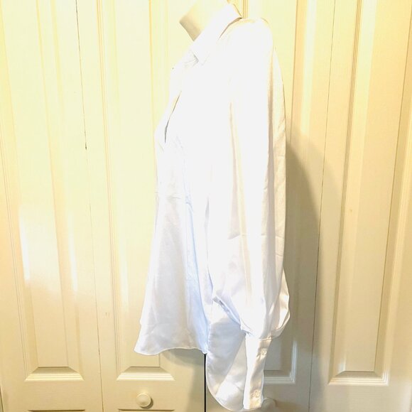 Ellen Tracy Women's X Small White Flowy Sleeves-Collar-Shine-Button Up Long Sl. - Picture 12 of 16